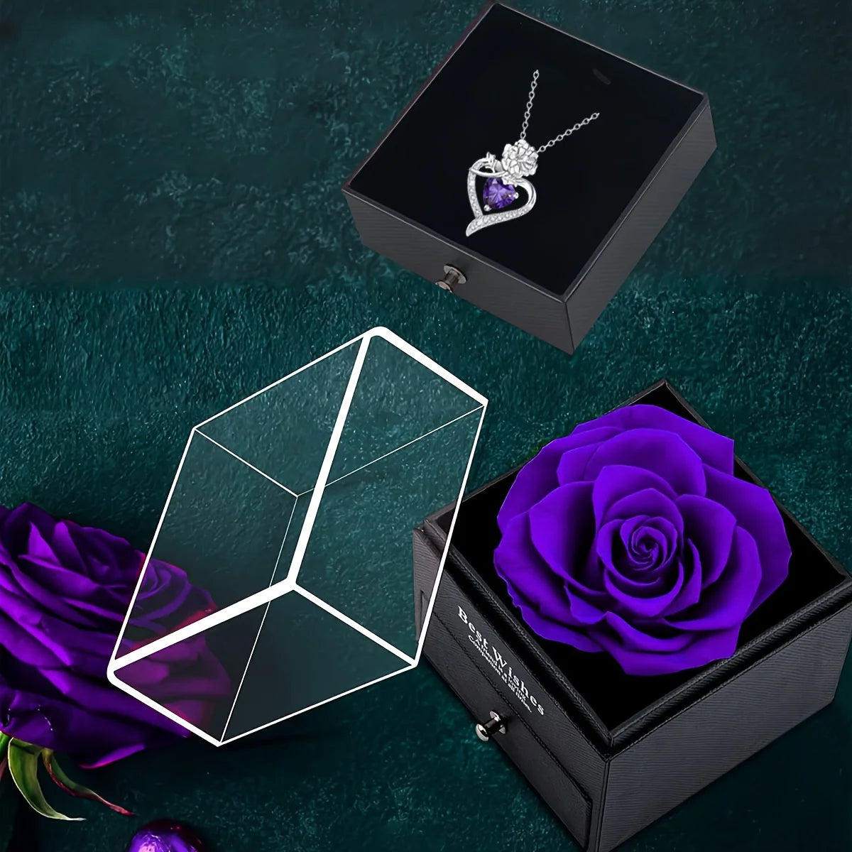 Purple Pendant Necklace, Purple Eternal Rose Gift Box, Suitable for Romantic Valentine'S Day Gift,Mother's Day,Christmas