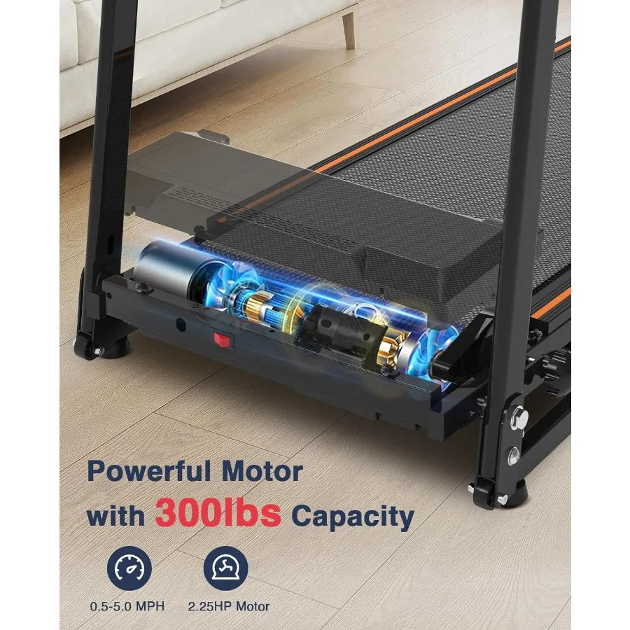 Foldable Walking Treadmill for Seniors with Long Handrails and Cup Holder 300 lbs Capacity Lightweight with Wheels Ideal for Ho