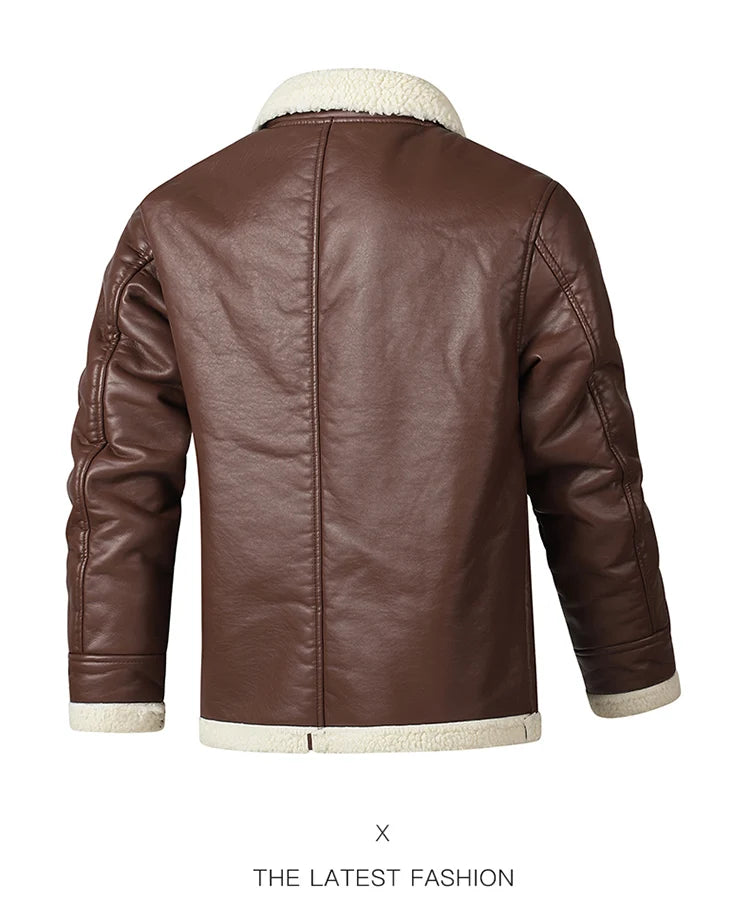 Men Autumn Oversized Leather Jacket Winter Men's Standing Collar with Plush and Thickened Business Leisure PU Washed Jacket