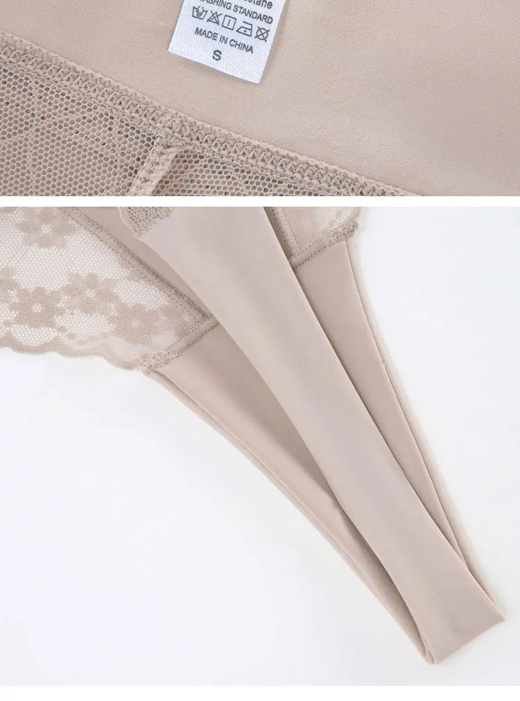 High Waist Tummy Control Women Seamless Panties Sexy Flroal Lace Splicing Thongs Tight Elastic Breathable Soft Lingerie