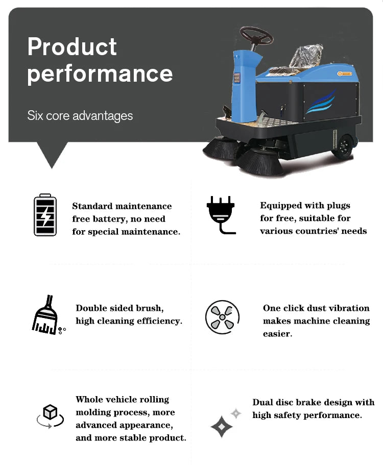 CleanHorse X2 Industrial Automatic Vacuum Drive Auto Floor Sweeper Machine Ride on Electric Street Road Sweeper