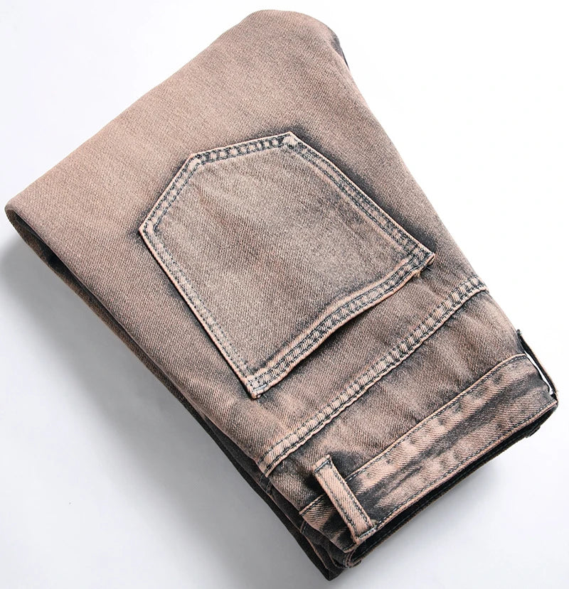 Purple Ripped Men's Jeans Spring Summer Slim Fit Straight Hole Cotton Denim Pants Distressed Destroyed Streetwear 28-40