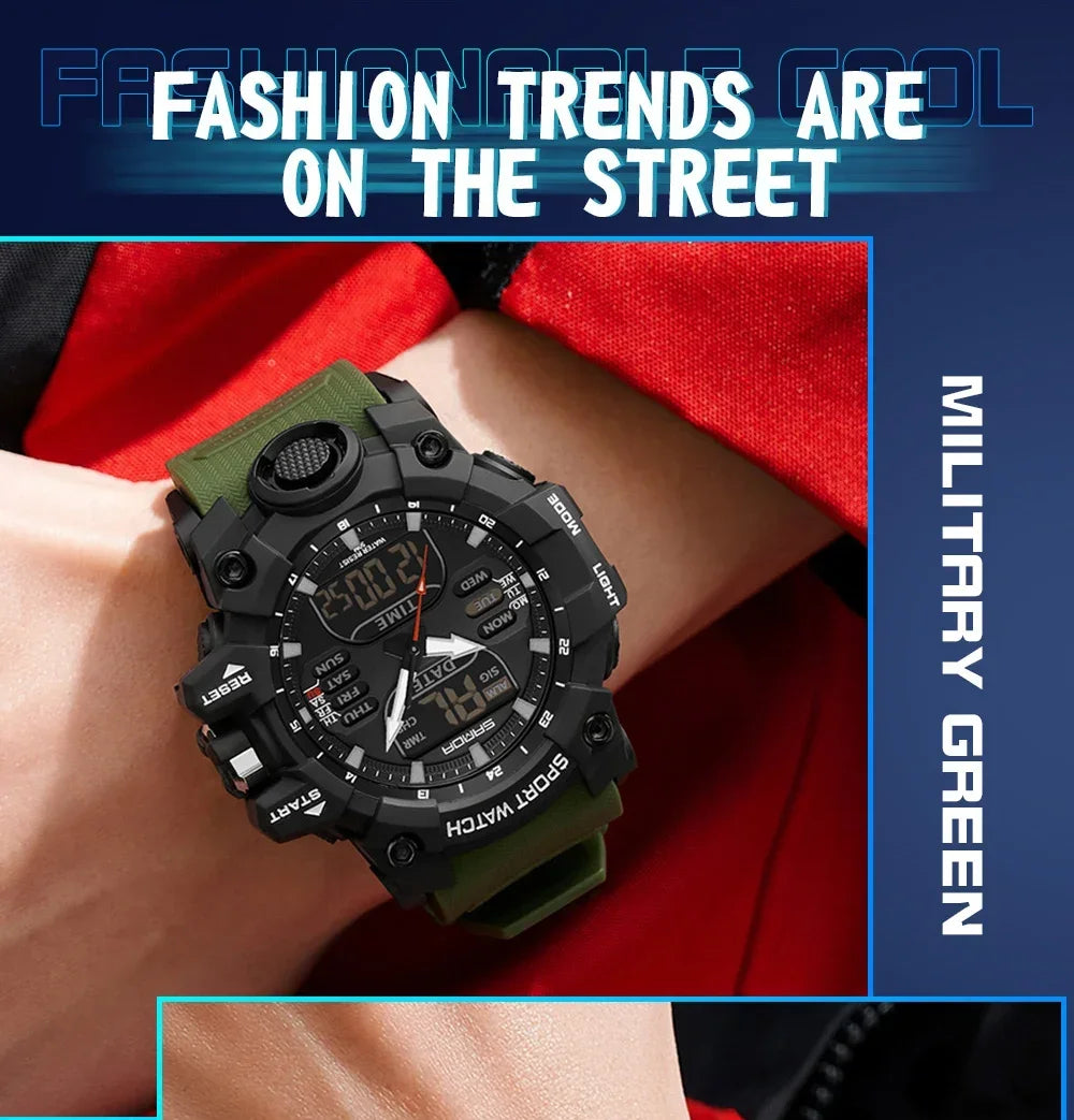 SANDA 6126 Military Man Alarm Stopwatch Quartz Wristwatch Male Digital Clock  Dual Display Men Watches Waterproof Sports Watch