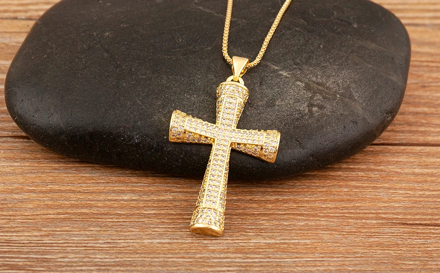 Nidin New Trendy Personality Design Cross Pendant Necklace For Women Men Shiny Crystal Zircon Charm Jewelry Daily Party Gifts