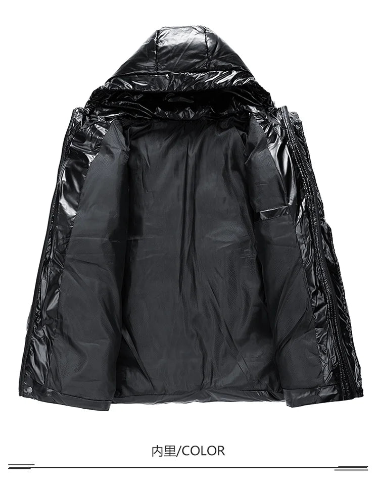 Men Parkas Thicken Warm Coat Men's Solid Color Parkas Coat Men's Fashion New Streetwear Winter Jacket Mens Glossy Black Jackets