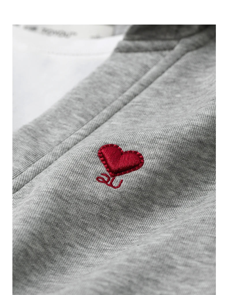 TOYOUTH Women Hoodies Sweatshirt 2024 Autumn New Heart Patter Embroidery Fake Two Piece Hooded Pullover Tops