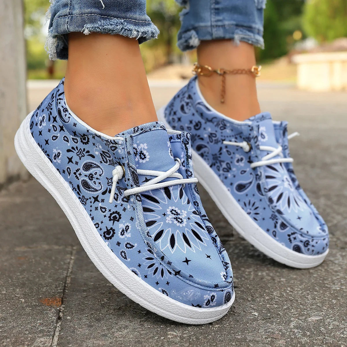 Casual Flat Laced Women's Loafers Spring New Style Breathable Canvas Shoes Comfortable Spring Autumn Winter Seasonal Flats