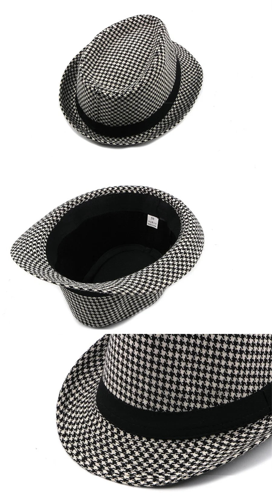 Spring Summer New Vintage Checked Top Hat Men's Middle-aged and Elderly Woolen Gentleman's Hat Jazz Hat