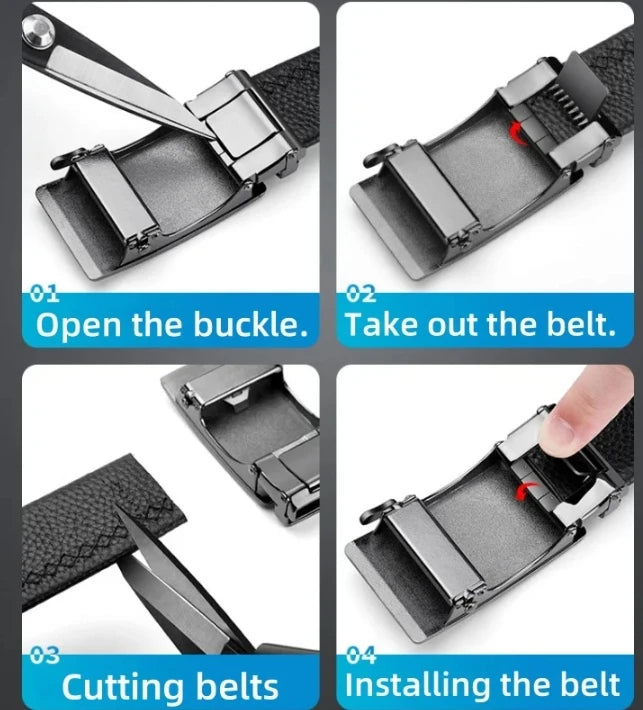 Simple men's belt black automatic buckle ratchet belt genuine leather belt best match jeans suit pants business casual belt men