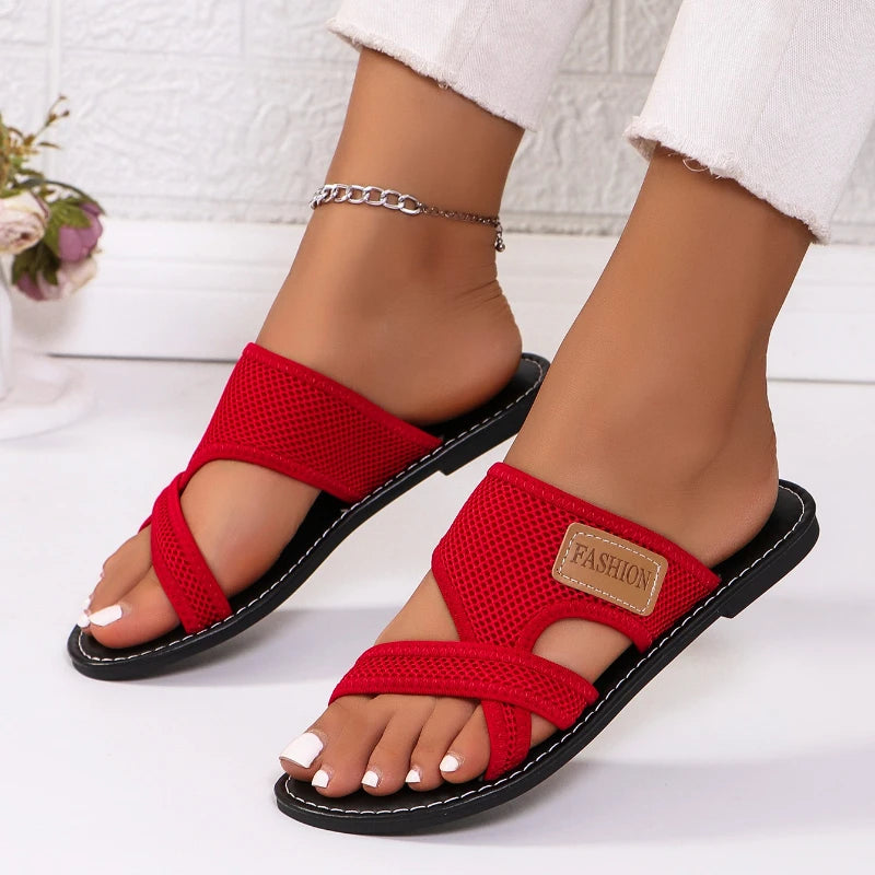 2025 summer new breathable mesh fish mouth slippers non-slip beach women slippers