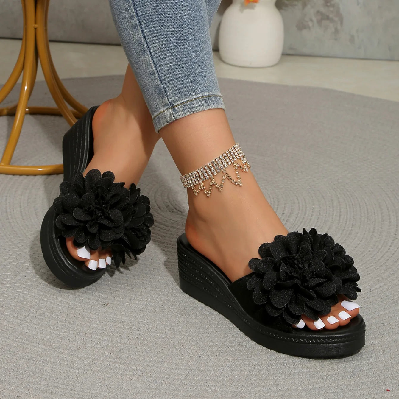 Summer Women Sandals Lightweight Slip on Shoes Women Platform Female Sandals Fashion Flower Hollow Wedge Beach Shoes for Women