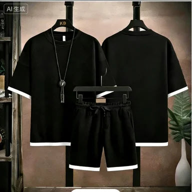 Men's Luxury Bear Print 2 Piece Outfit, Waffle Knit T-shirt + Shorts Set, Casual Designer Inspired Streetwear Tracksuit, White