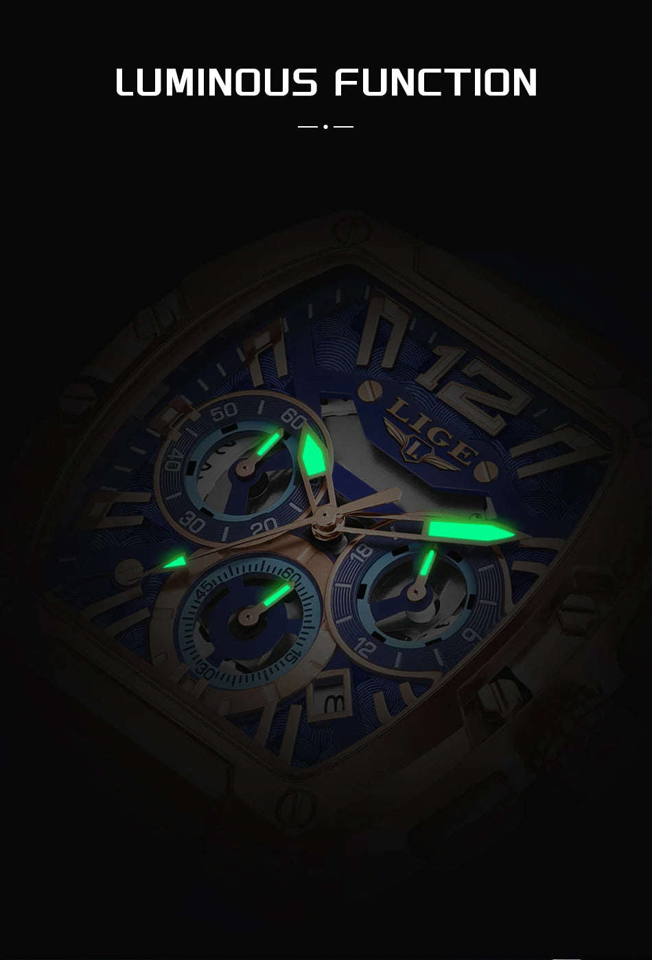 LIGE Original Brand Fashion Mens Watches Sport Military Chronograph Calendar Silicone Strap Quartz Wristwatch Relogio Masculino