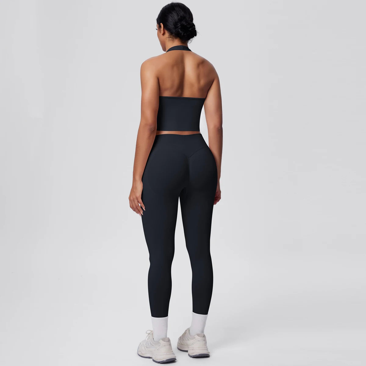 Solid Color Backless Breathable 2pieces Set for Woman High Strength Training Yoga Set Hanging Neck Bra Gym Push Up Fitness Pants
