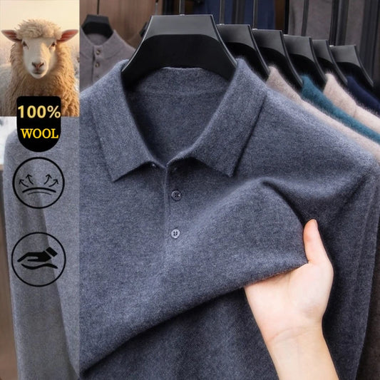 100% Australian Merino Wool Sweater, 360g Thickened Anti-Pilling, Polo Collar Gold Quality Pullover