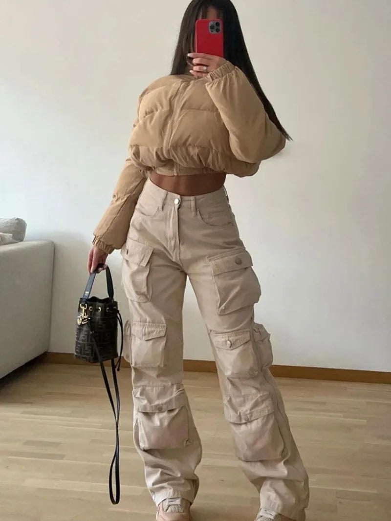 TARUXY Multiple Pockets Cargo Pants For Women Loose High Waist Fashion Sweatpants Women's Baggy Streetwear Pant Woman Trousers
