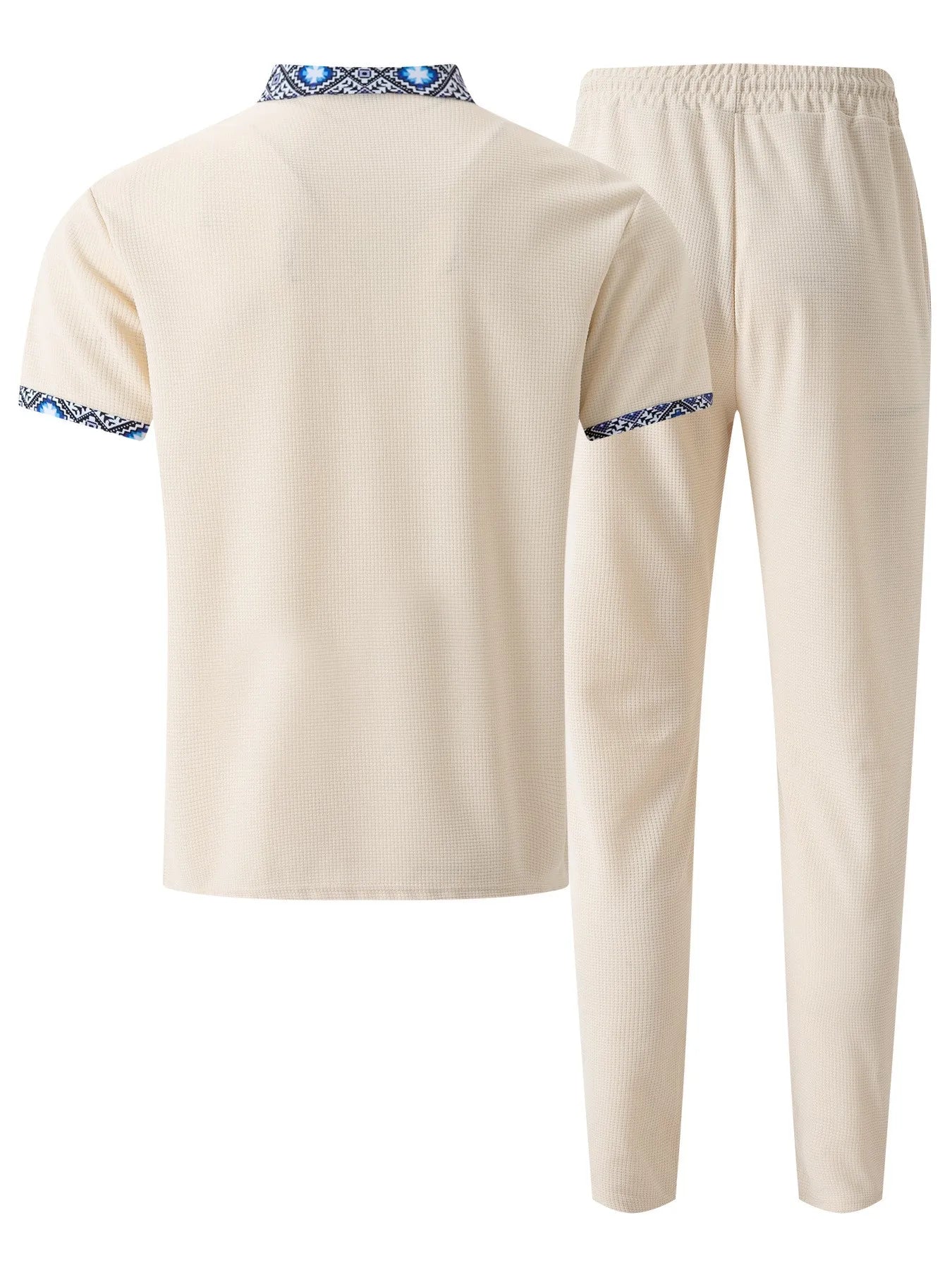 New 2025 Summer Waffle Men's top Casual short-sleeved polo Waffle collar Solid color everything pair with two pantsuits
