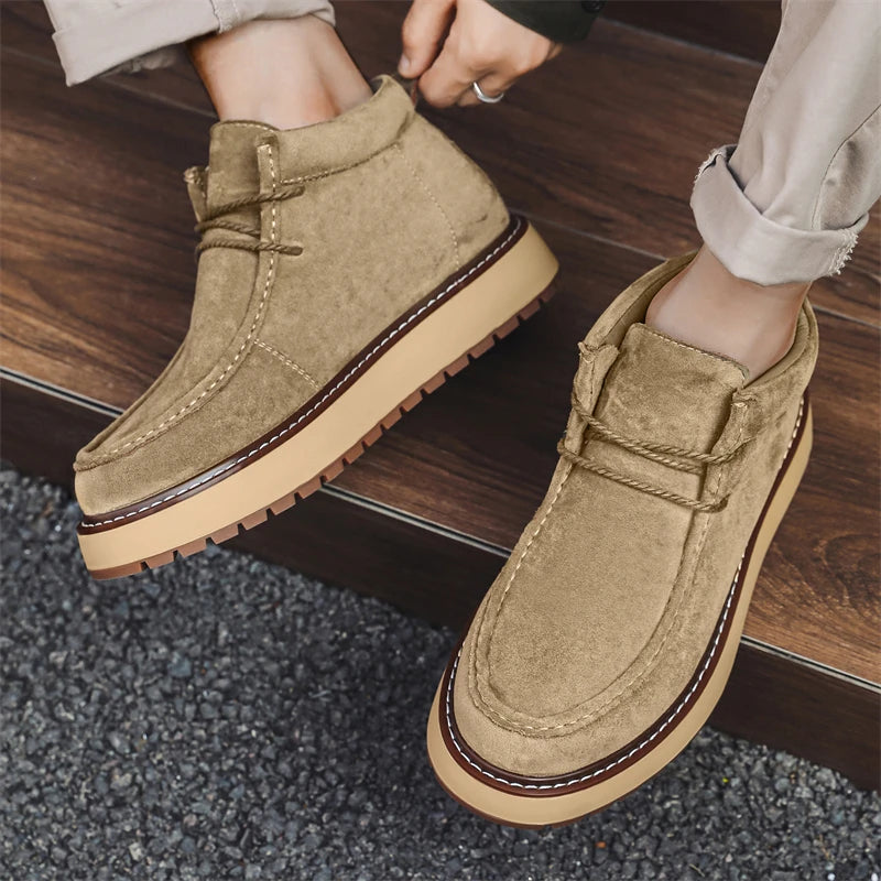 Autumn Men Platform Shoes Suede Leather Work Shoes Fashion Design Lace-up High Quality Ankle Boots Casual British Outdoor Shoes