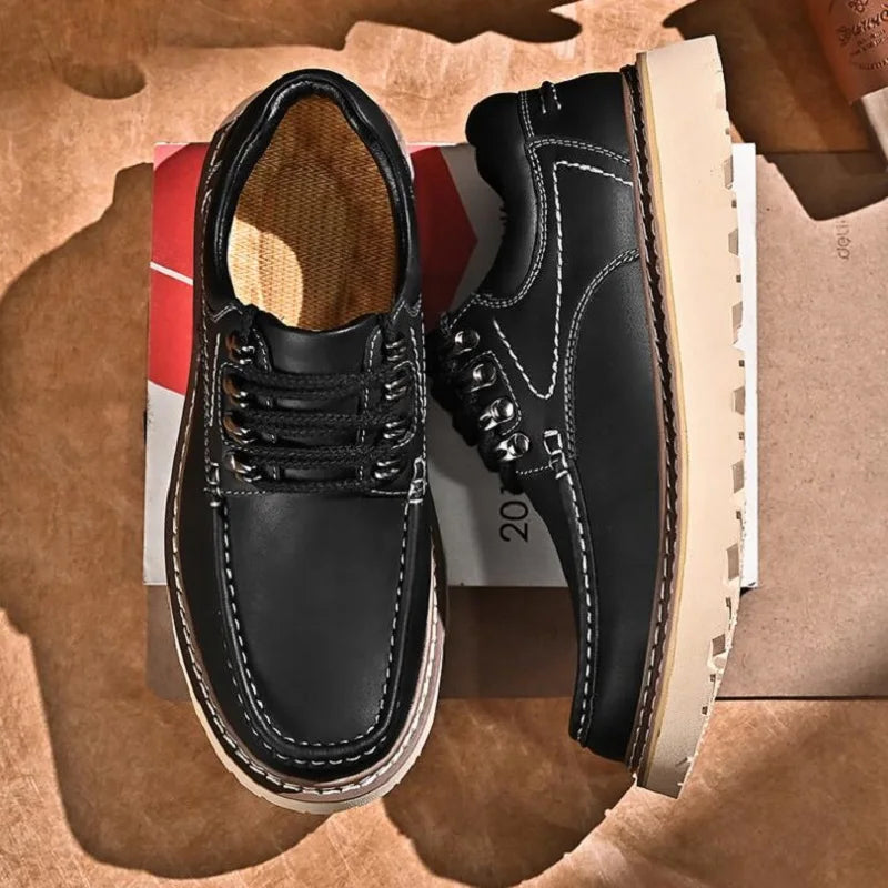 Men's Work Shoes Luxury Brand Leather Outdoor Casual Shoes for Men Dress Shoes High Quality Comfy Thick Bottom Shoes D2A54