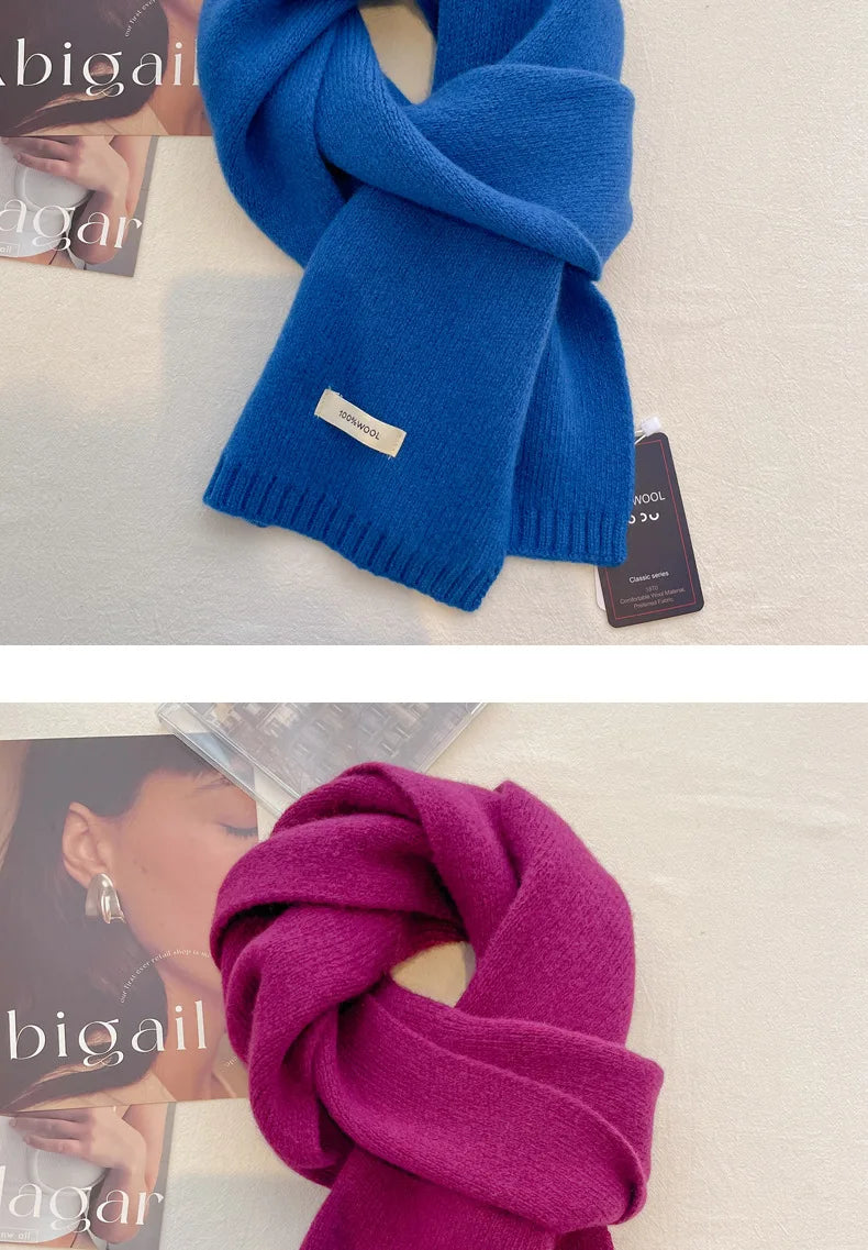 High Quality 100% Wool Scarf Men Women Winter Autumn Solid Color Couple Muffler Simple Warm Versatile Knitted Scarf Male Female