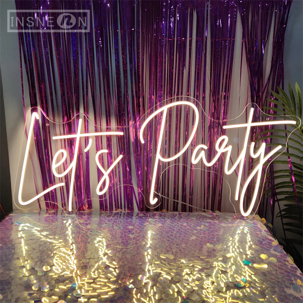 Lets Party Neon Sign LED Lights for Room Wall Wedding Birthday Bachelorette & Engagement Art Decoration New Year Christmas Decor