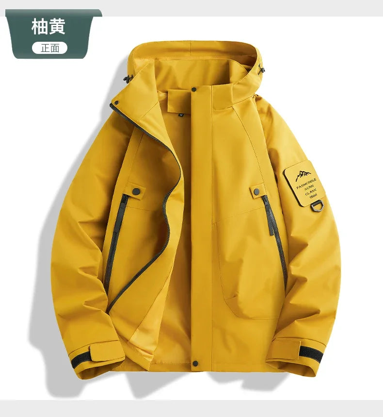 New Outdoor Waterproof Hooded Jacket Unisex Spring Autumn Loose Thin Workwear Windproof Coat for Men's Hiking Camping Activities