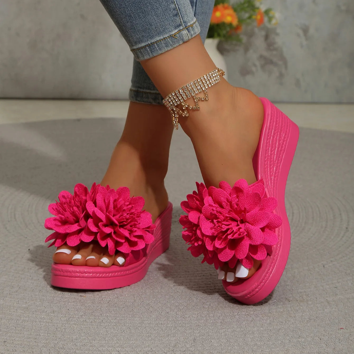 Summer Women Sandals Lightweight Slip on Shoes Women Platform Female Sandals Fashion Flower Hollow Wedge Beach Shoes for Women