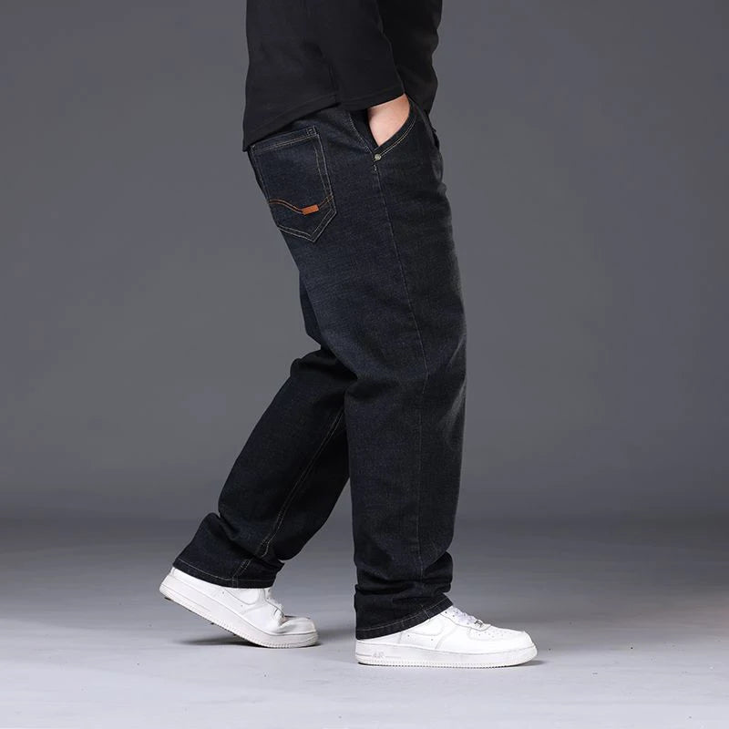 Men Fashion Plus Size 38 40 Black Jeans Male Business Daily Casual Loose Denim Pants Minimalist Stretch Straight Leg Trousers