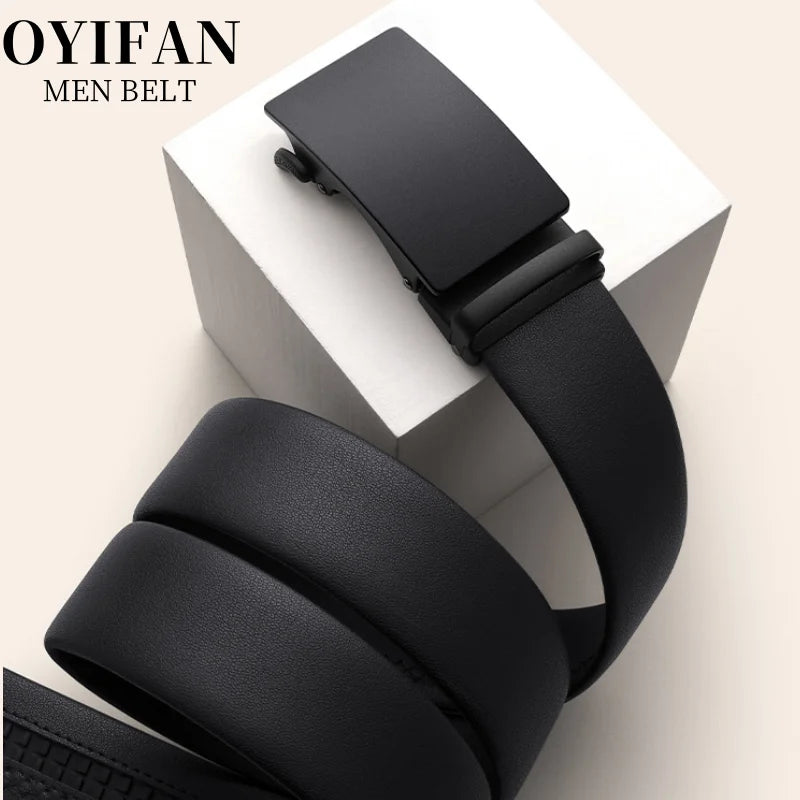 Simple men's belt black automatic buckle ratchet belt genuine leather belt best match jeans suit pants business casual belt men