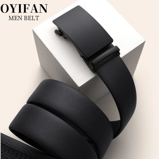 Simple men's belt black automatic buckle ratchet belt genuine leather belt best match jeans suit pants business casual belt men