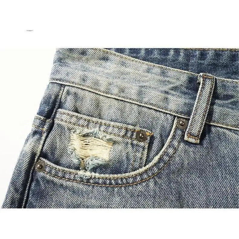 Summer 2025 Trend Ripped Denim Shorts Boys Handsome Retro Casual Five-point Pants Korean Trendy Mens Denim Short Jeans for Men