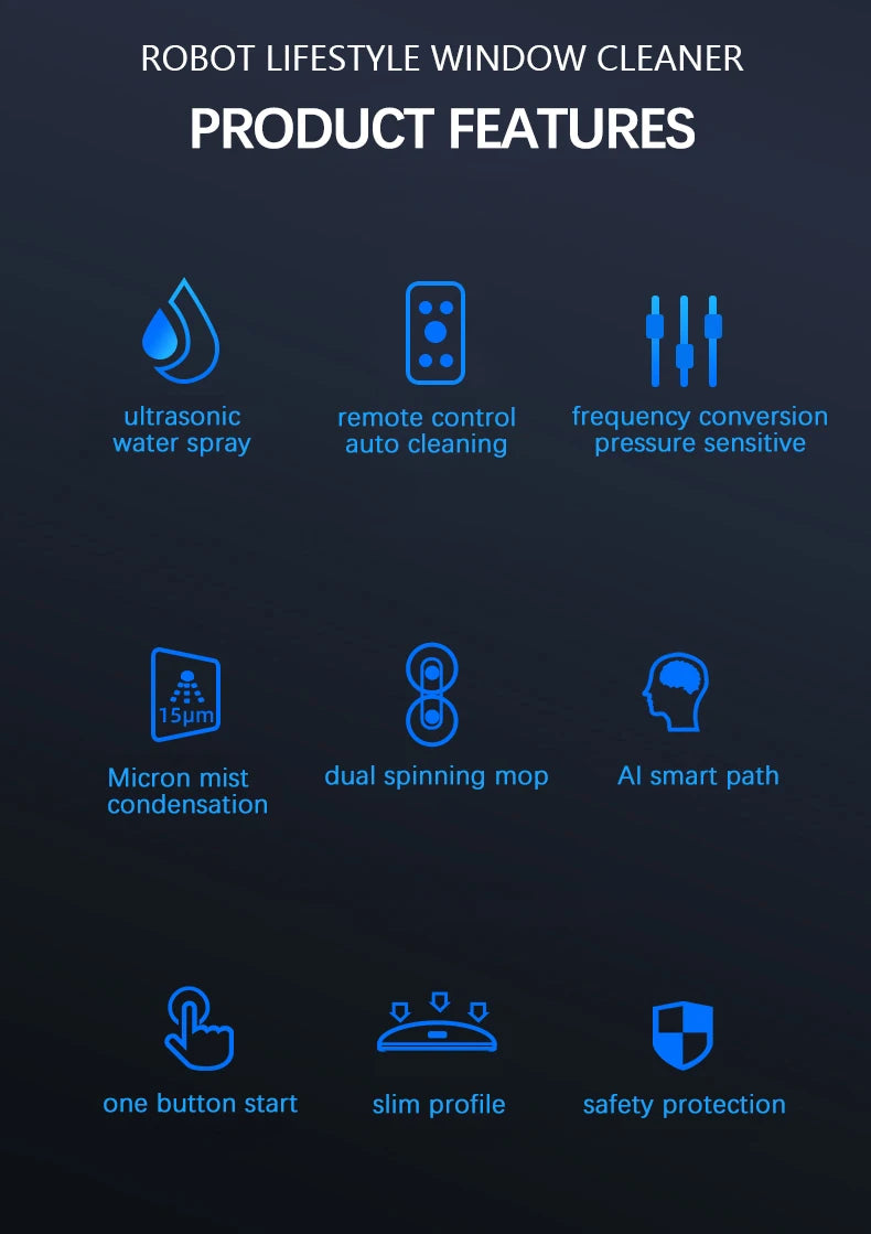 Robotic Window Cleaner Washing Windows Robot with Spray ,Two Water Tank,Spin Mop,5600Pa,Remote control, Home Robot Washer Glass