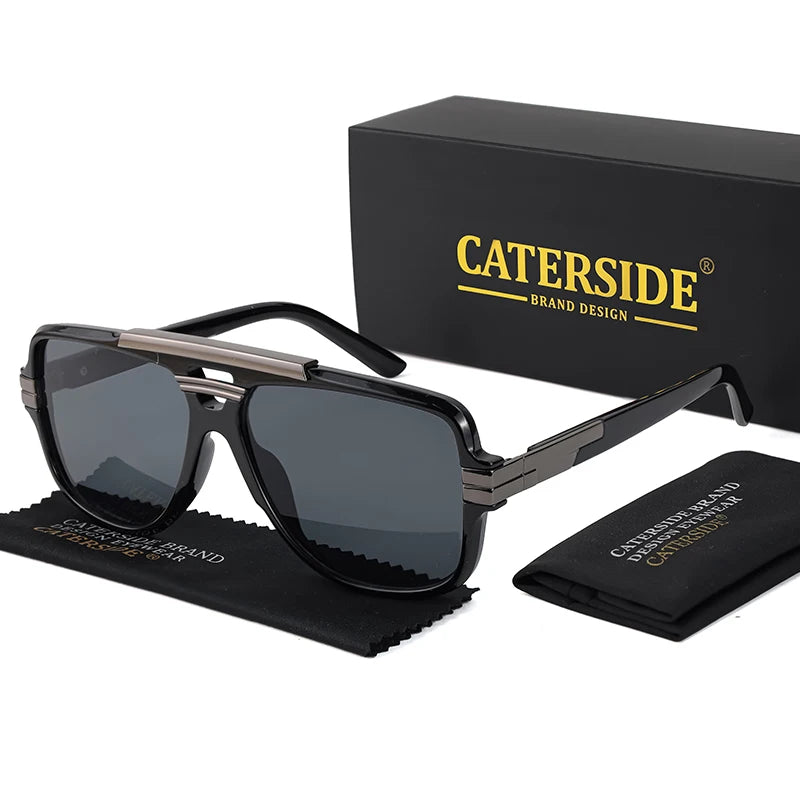 CATERSIDE Retro Square Big Frame Sunglasses Men Flat Top Double Bridge Pilot Punk Sun Glasses Women's Party Travel Eyewear UV400