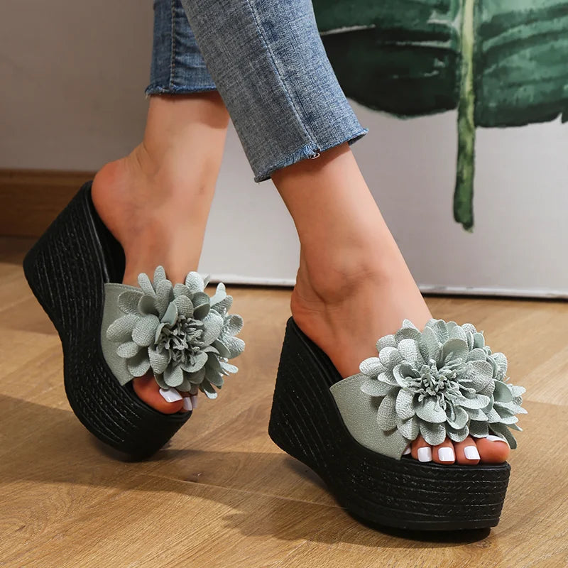 2025 Wedges Sandals Women Slippers Summer Beach Platform Shoes Flower Slippers Women High Heel Slippers Women Fashion