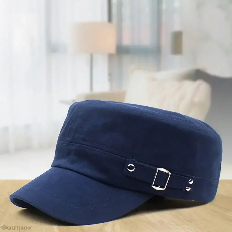 Army Cap Men Women Pure Color Washed Cotton Flat Top Cap Summer Autumn Adjustable Chapeau Visor Hat