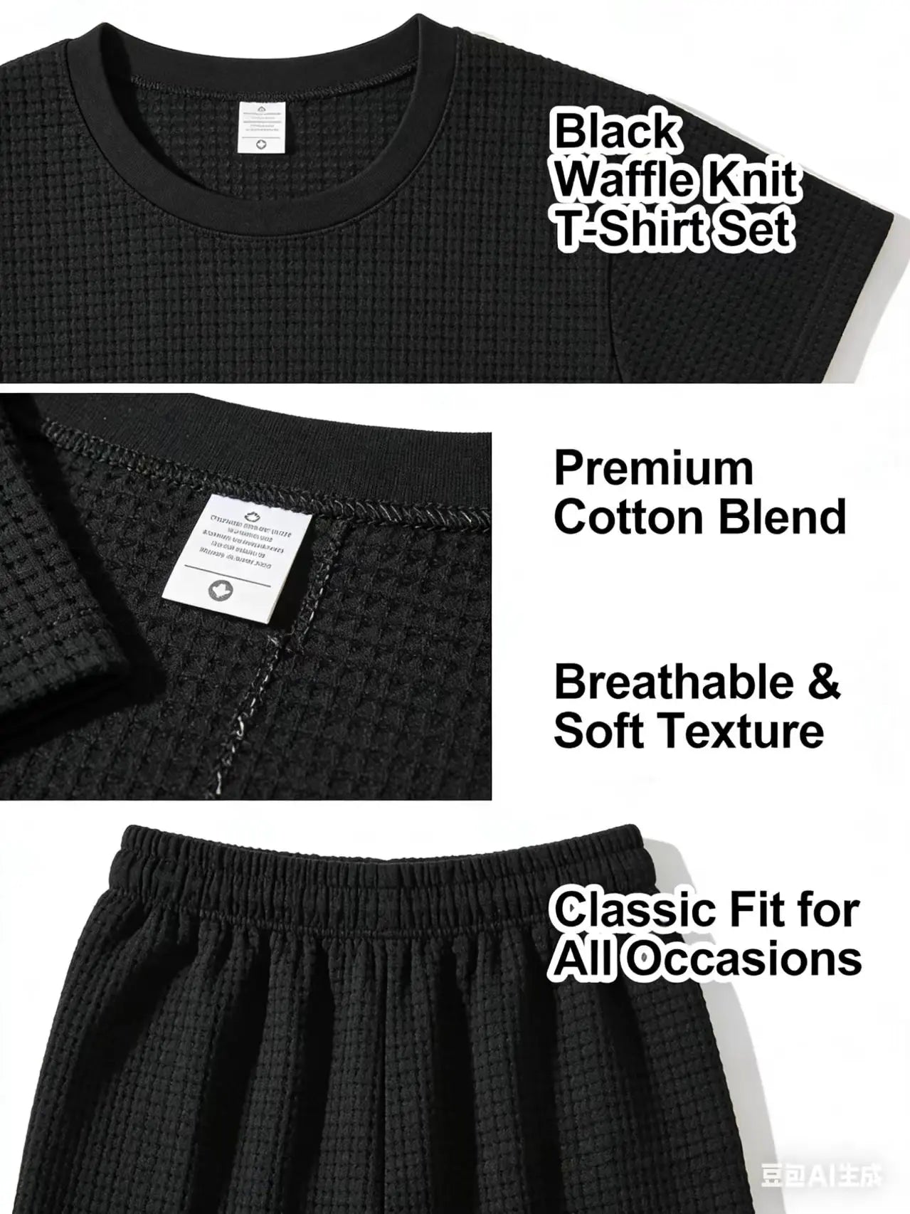 Men's Luxury Bear Print 2 Piece Outfit, Waffle Knit T-shirt + Shorts Set, Casual Designer Inspired Streetwear Tracksuit, White