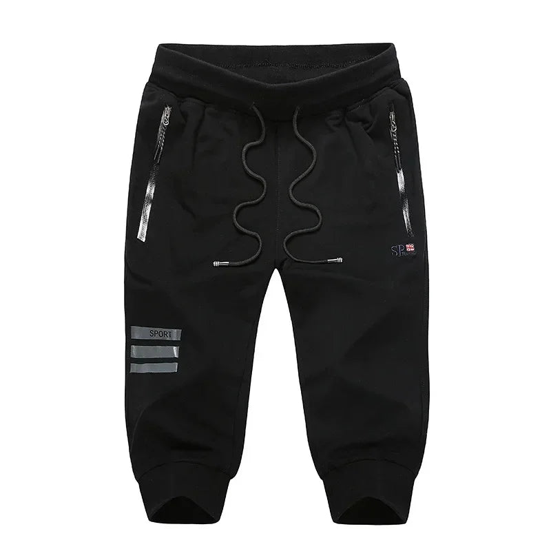 Long Three Quarter Men's Shorts Cotton Elastic Summer Bermuda Male 3/4 Calf Big Size Plus Large 6XL 7XL 8XL 9XL Cuff Below Knee