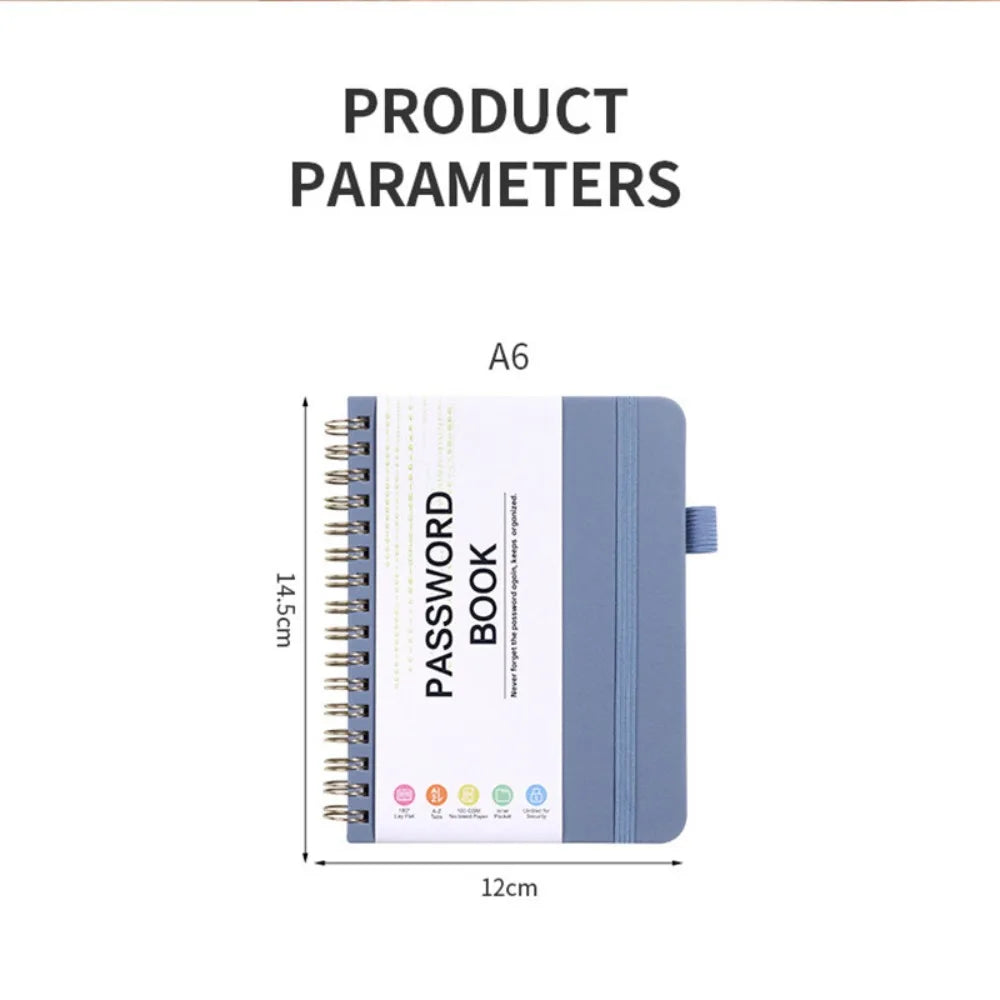 A6 Password Book Strap Spiral Notebook Website Username Password Record Notebook 56 Sheets Password Keeper Book Paper Stationery