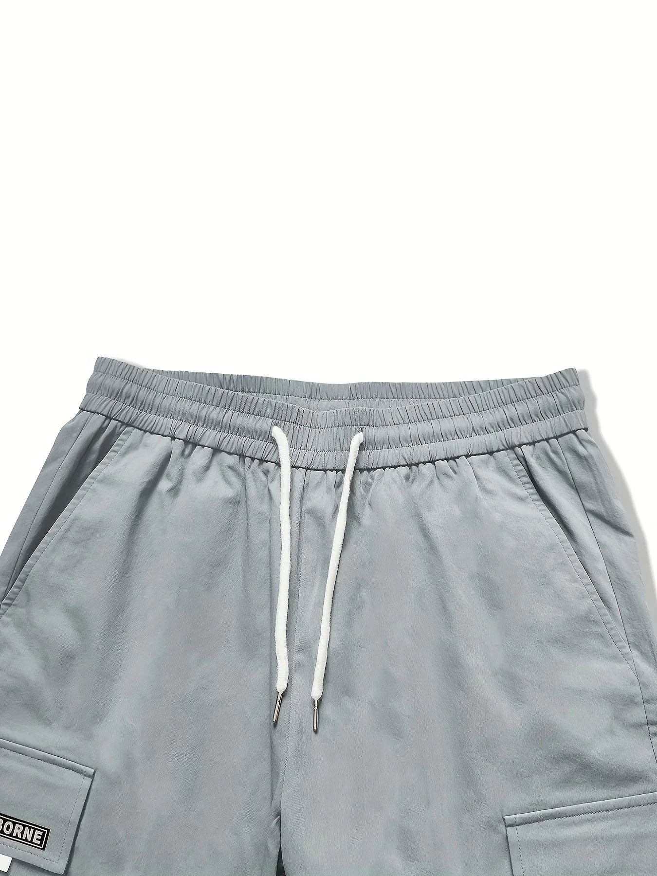 Plus Size Solid Color Spring Summer Men Casual Drawstring Cargo Pants Pockets Black Loose Out Door Elasticity Oversize Pants