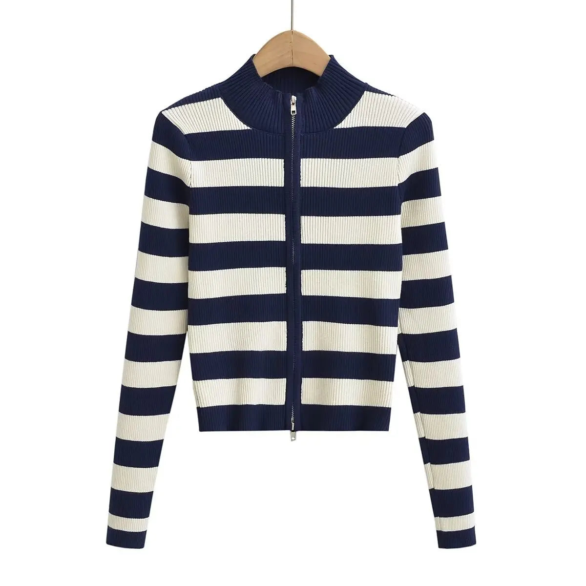 Slim Fit American Style Knitted Cardigan Women's Double Zipper Open Front Pure Desire Autumn Fashion Outerwear BM Style