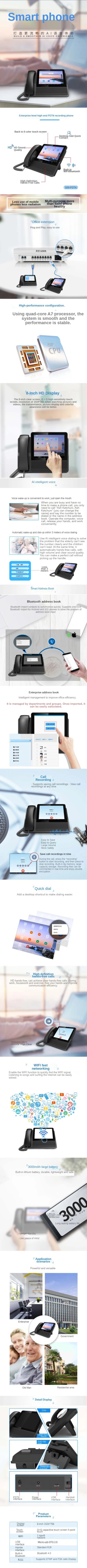 8 inch S09 Video Conference SIP Network PSTN Phone IP Phone Business Office Phone WiFi Function 3000mAh telephone landline