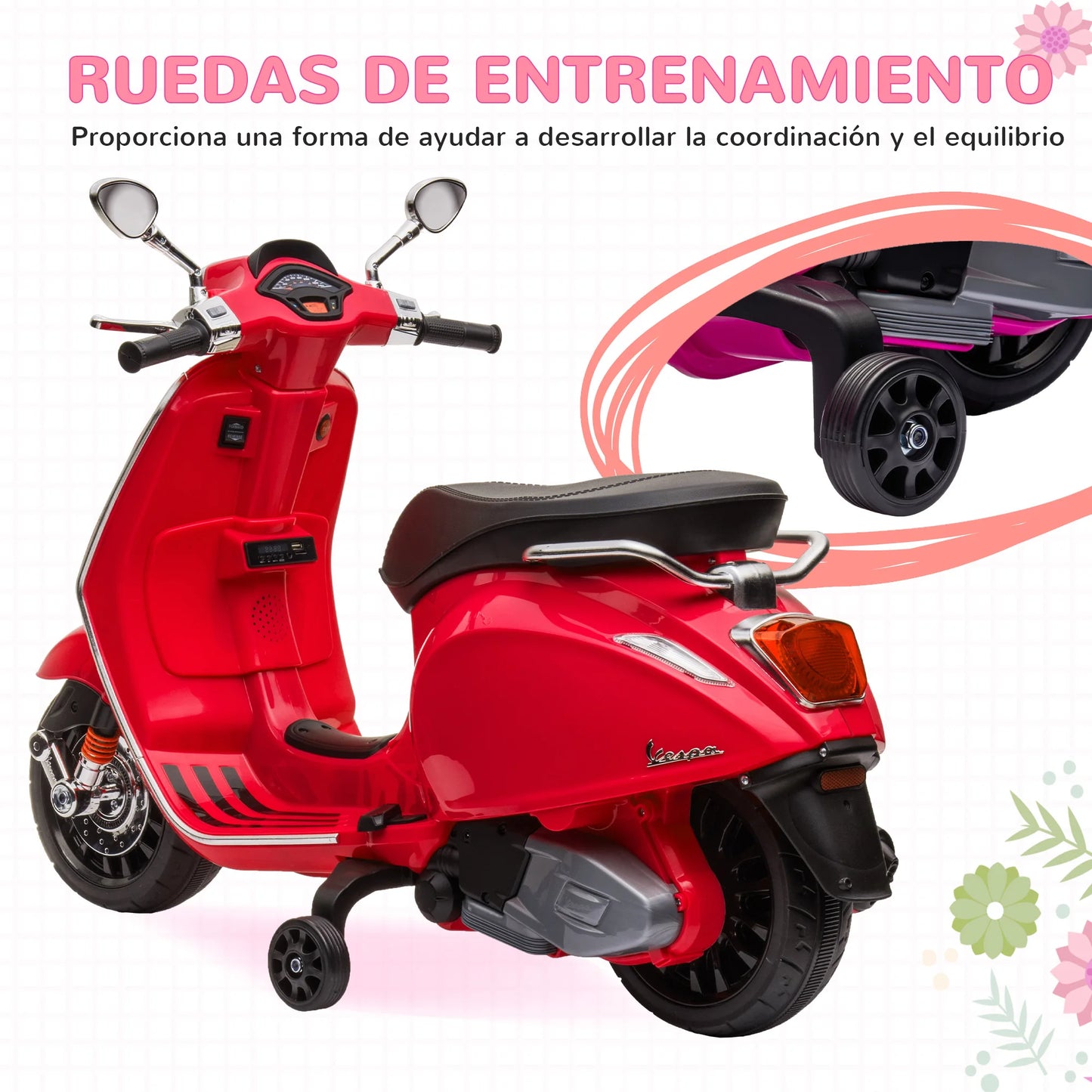 Aiyaplay Electric Motorcycle for Children +3 Years with Red Vespa License
