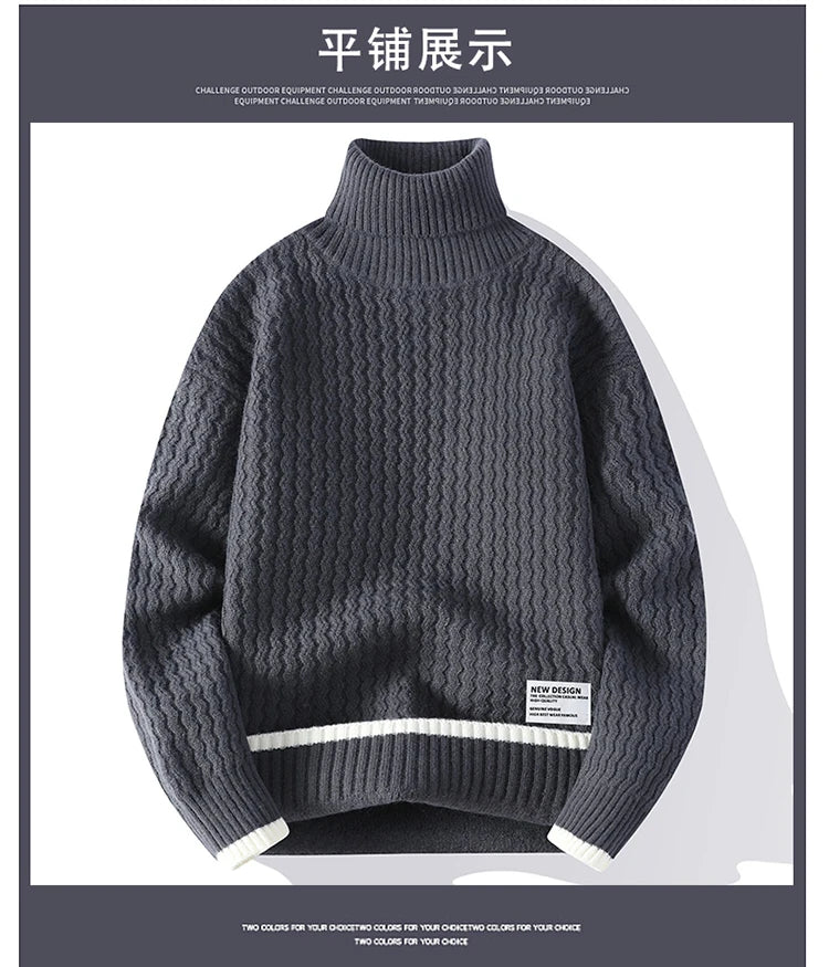 2024 Autumn Men's wool pullovers Men's Solid color high collar Sweater  mens thicken Warm Men Knitted Sweater full size M-4XL