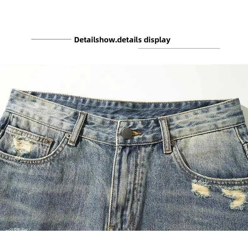 Summer 2025 Trend Ripped Denim Shorts Boys Handsome Retro Casual Five-point Pants Korean Trendy Mens Denim Short Jeans for Men