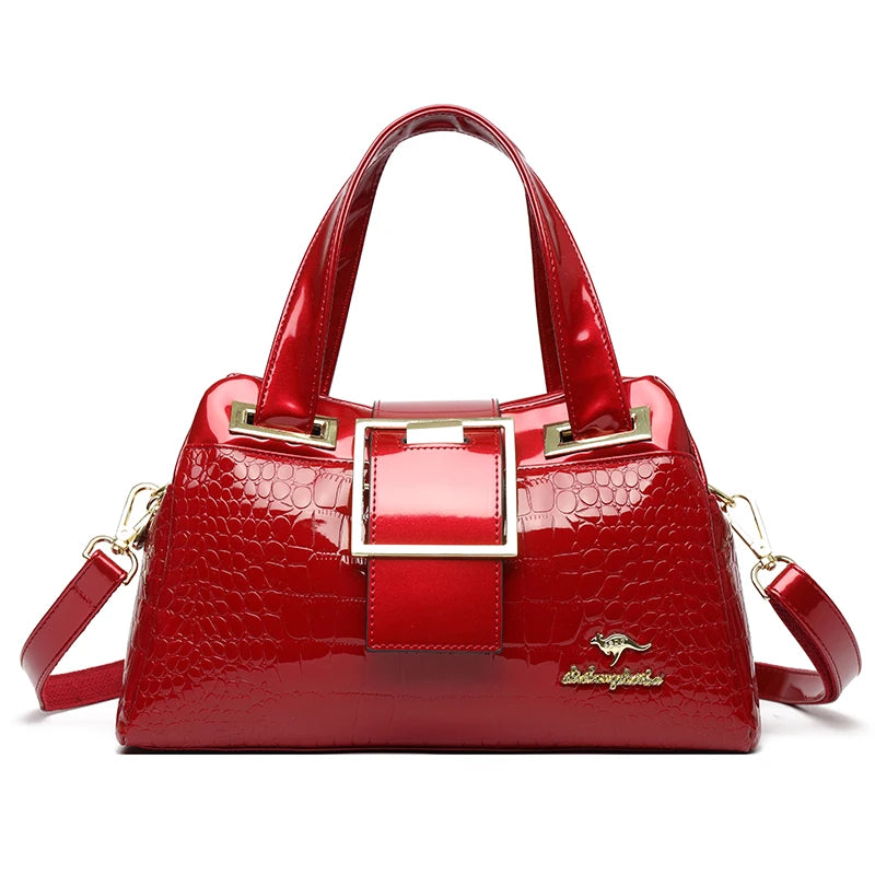 Fashion Elegant Madam Handbag Crocodile Pattern with Lattice Luxury Women Shoulder Tote Bag Two Layers Ladies Bag Big Belt Sac