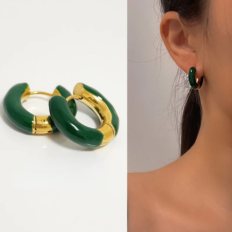 Modern Jewelry Round Colorful Enamel Green Blue Pink Red Buckle Earrings For Women Girl Gift Elegant Temperament Accessories