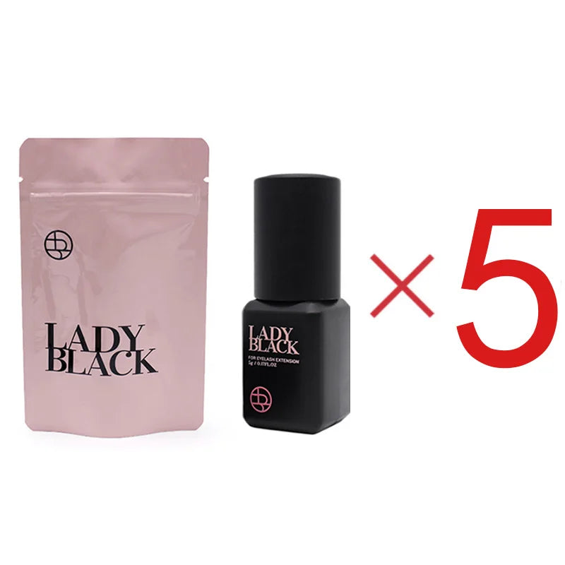 5 Bottles Original Lady Black Glue for Eyelash Extensions with Original Bag Low Irritation 5ml Korea False Lash Glue Makeup Tool