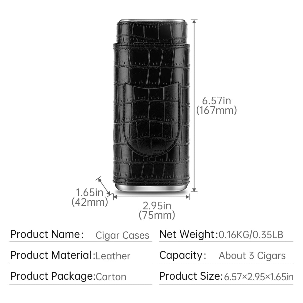 3-pack Cigar Case Luxury Portable Leather Holder Box Storage with Stainless Steel Sharp Cigar Cutter Smoking Accessories CH-24FA