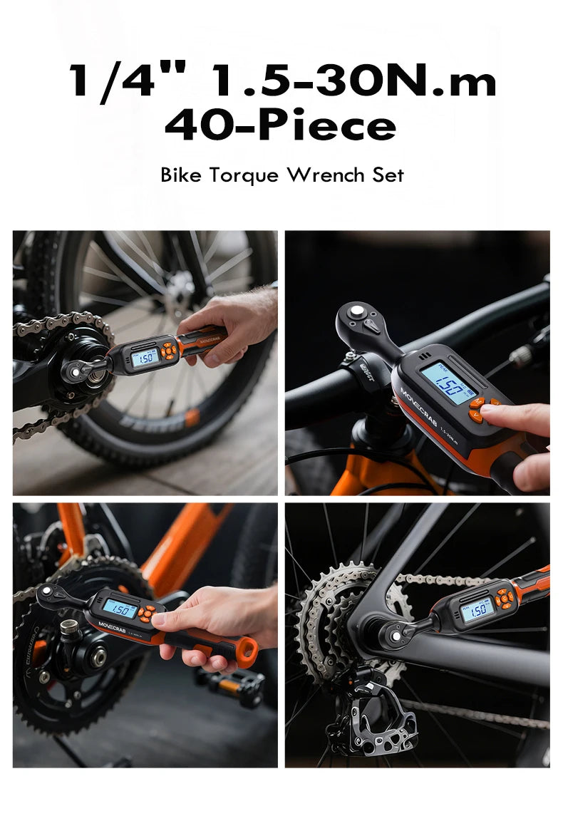 MOVECRAB 40Pcs Bike Digital Torque Wrench Set, 1/4-Inch Drive 1-22 Ft.lb/1.5-30 N.m with Bits & Sockets for repairing Bike