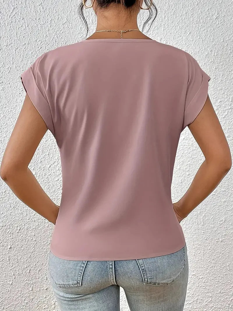 Sexy V Neck Short Sleeve Shirt Blouse Tops Office Lady Spring Summer Casual Loose Solid White Tshirt For Women 2024 Female Tees